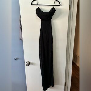 Long black cut-out strapless dress